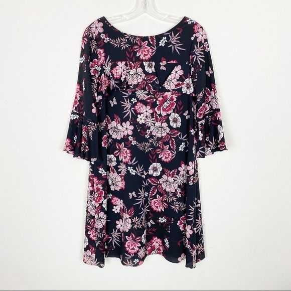 J Howard Black Floral Dress Bell Sleeves 6 - Picture 3 of 10